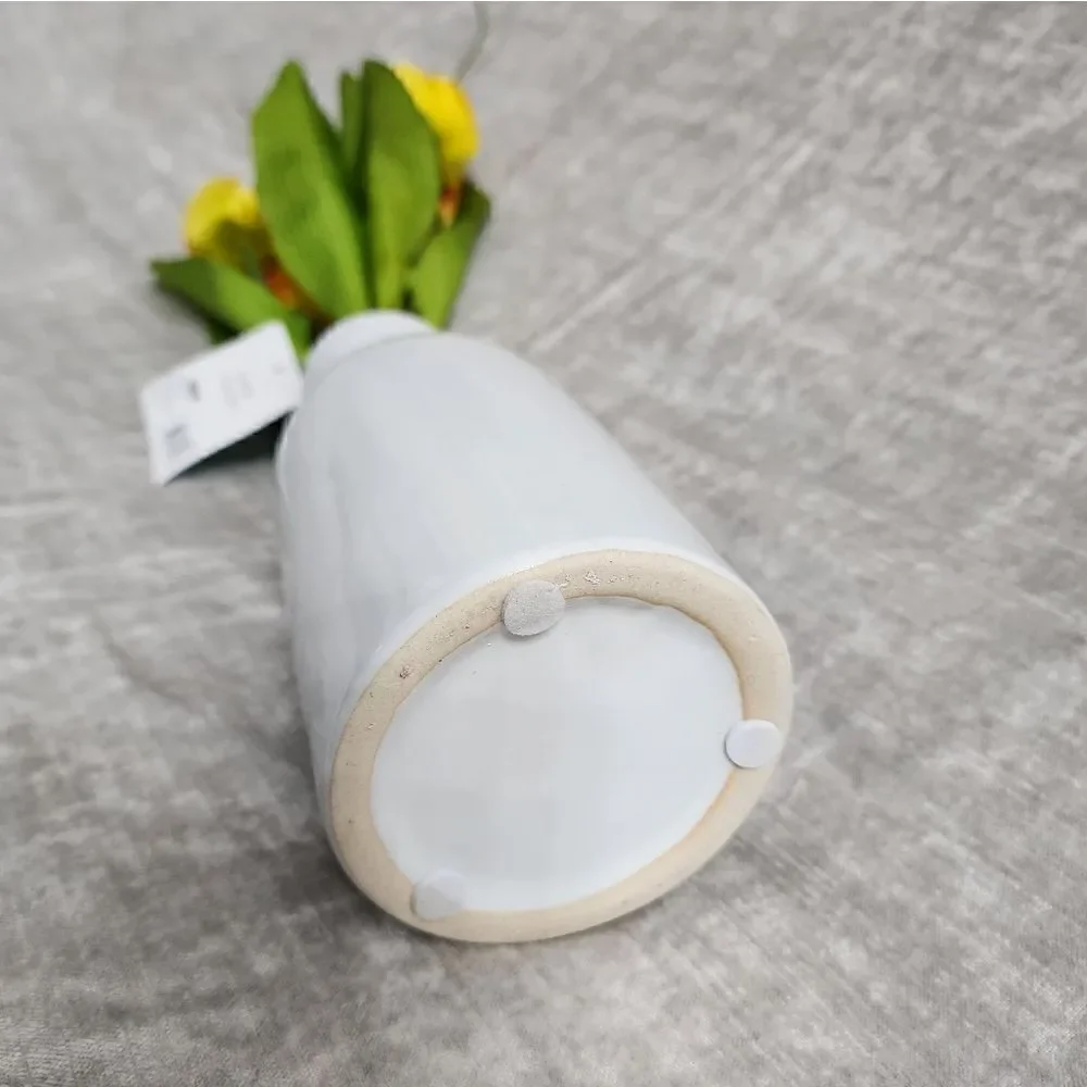 New Yellow Orange Real Feel Tulip Arrangement in Ceramic Vase, 16